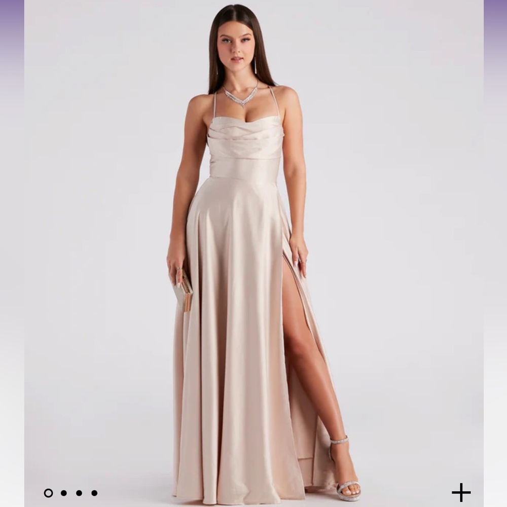 Elaine Formal Satin Cowl A-Line Dress